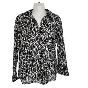 Coldwater Creek Top Womens Petites Small PS Lightweight No Iron Button Printed